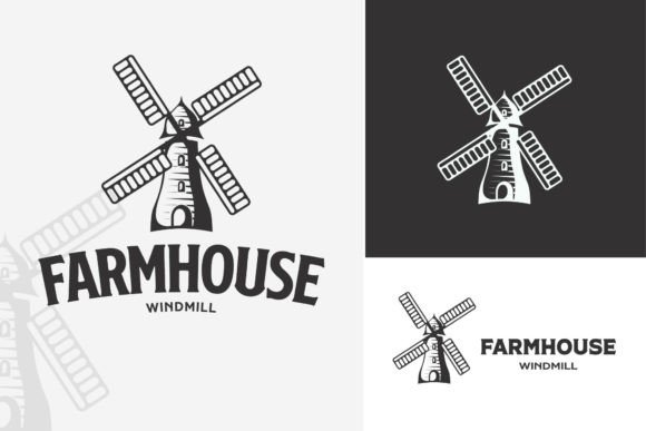 Simple Farmhouse with Windmill Logo Icon