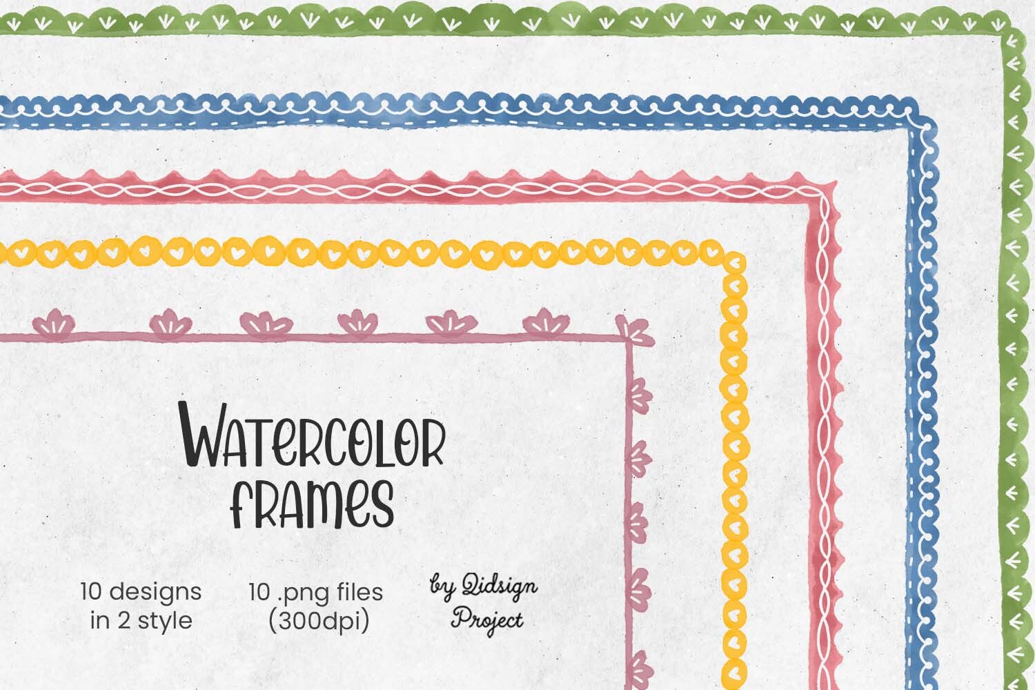Watercolor Frames, Hand Drawn Border