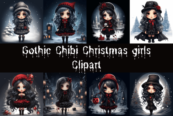 Christmas Chibi Girls Graphic AI Illustrations By charmsnkissesXOXO