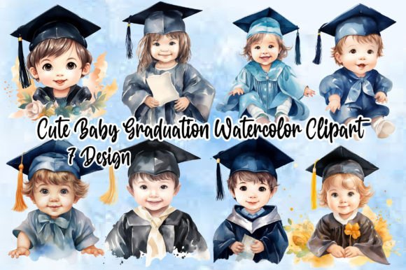 Cute Baby Graduation Watercolor Clipart