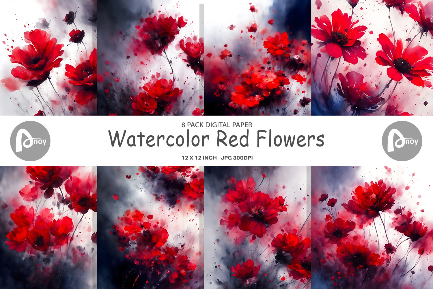 Digital Paper Watercolor Red Flowers Graphic by Artnoy · Creative Fabrica