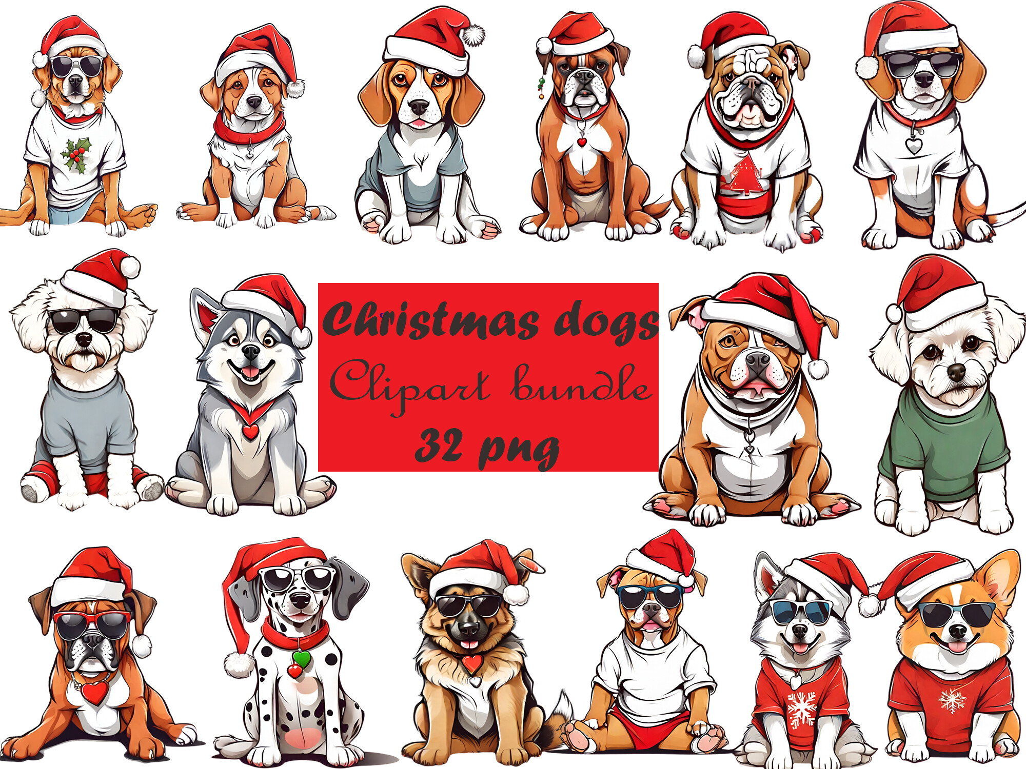 Set of 32 Watercolor Christmas Dogs Clip Graphic by lola-art · Creative ...