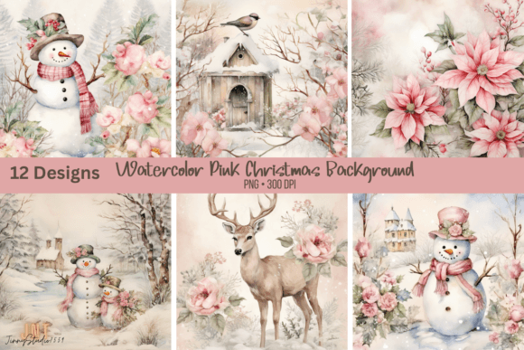 Watercolor Pink Christmas Background