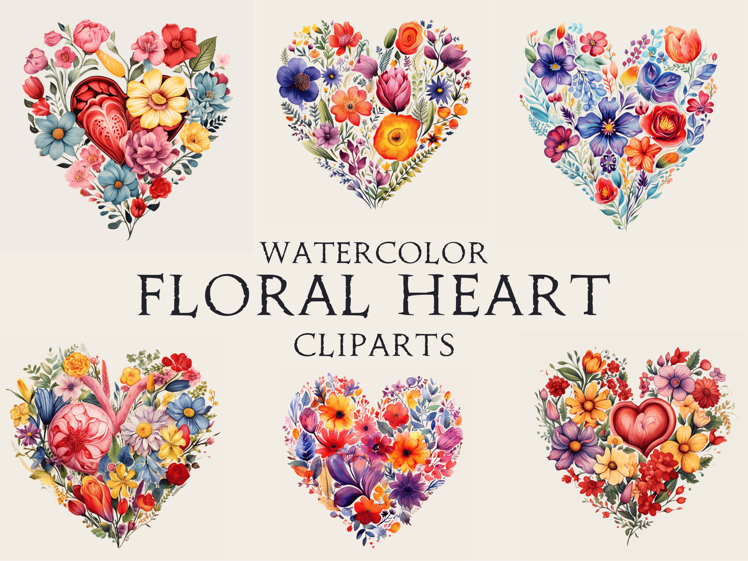 Watercolor Floral Heart Cliparts Graphic by Abdel designer · Creative ...