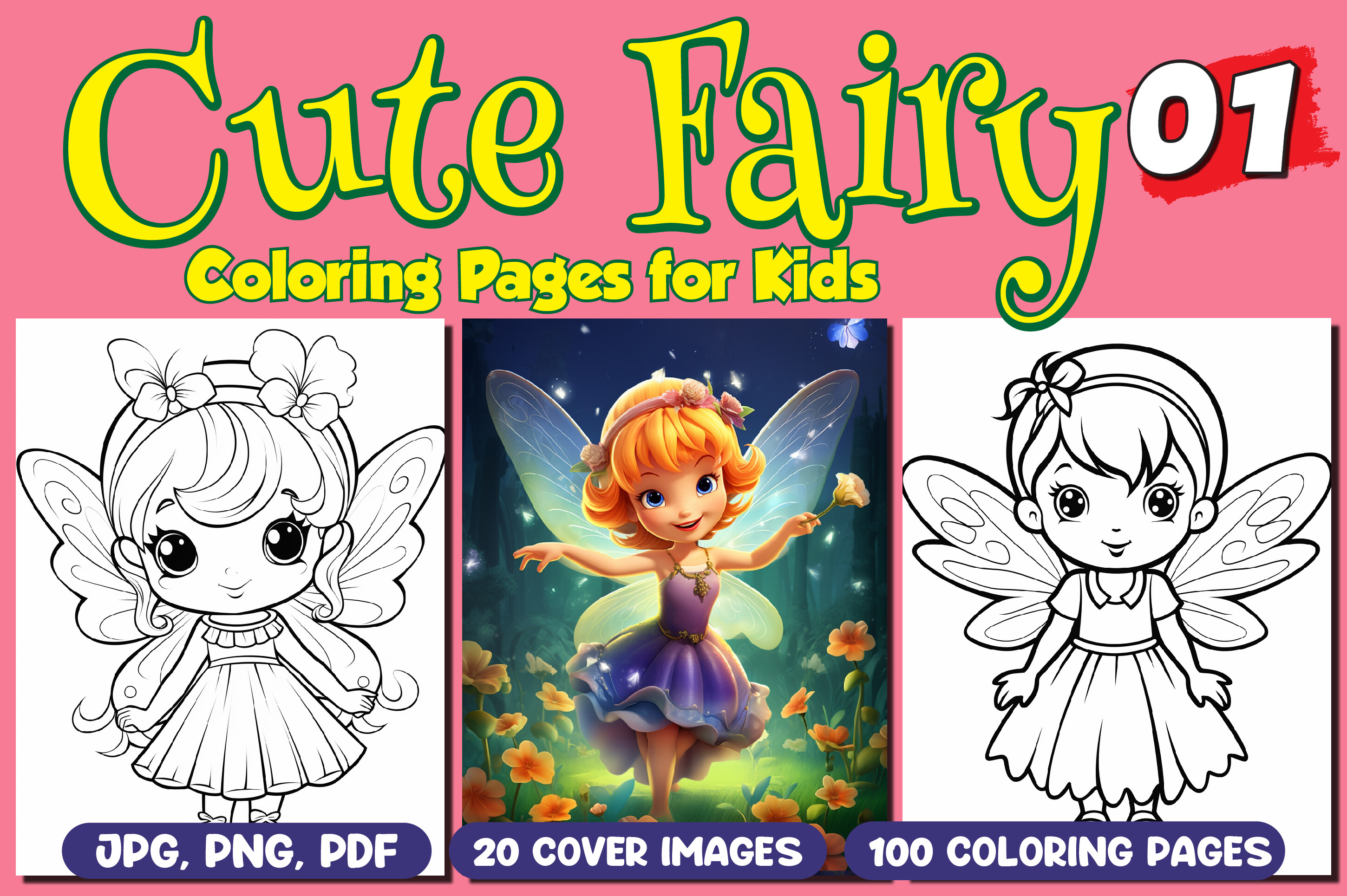 Cute Fairy Coloring Pages for Kids 01 Graphic by WinSum Art · Creative ...
