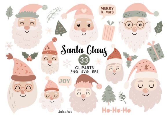 Pink Santa Claus Clipart, Santa Face Svg