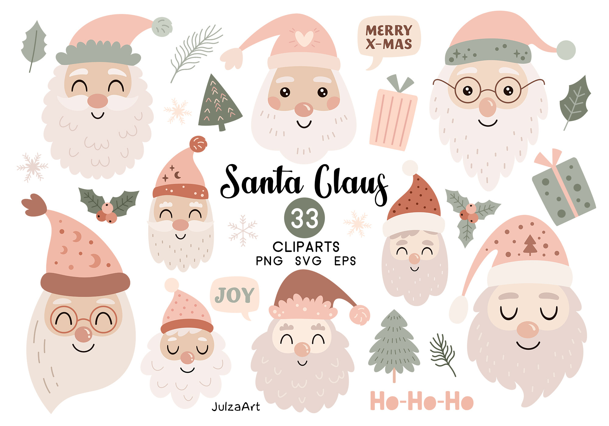Pink Santa Claus Clipart, Santa Face Svg