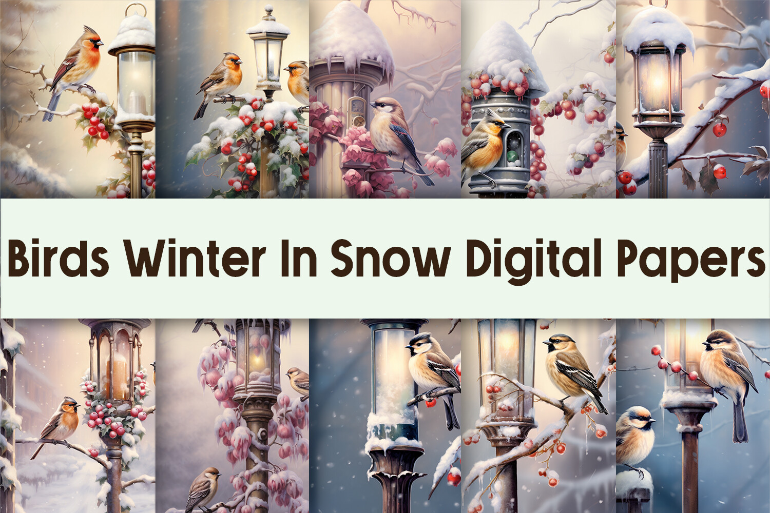 Birds Winter in Snow Digital Papers Graphic by Pamilah · Creative Fabrica