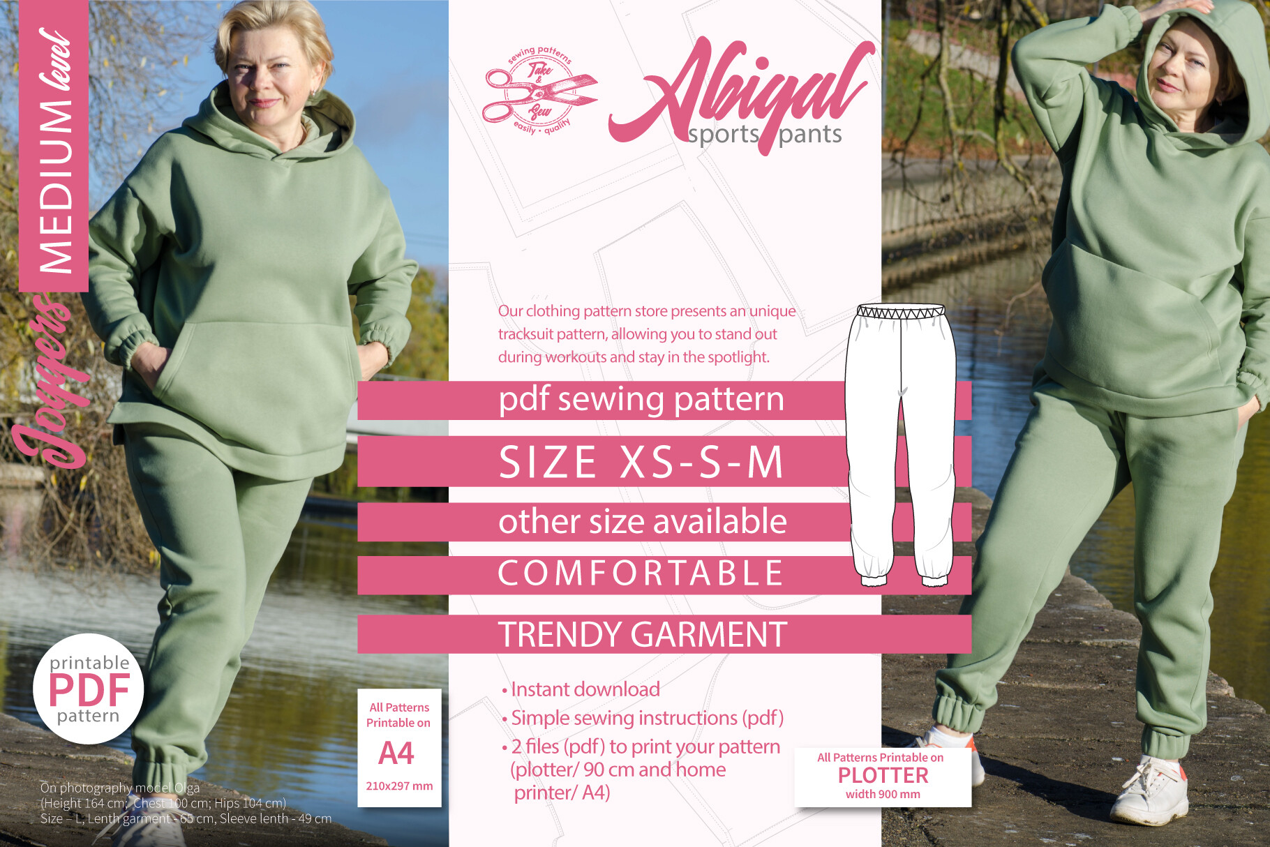 Joggers Sewing Pattern Abigail XS S M