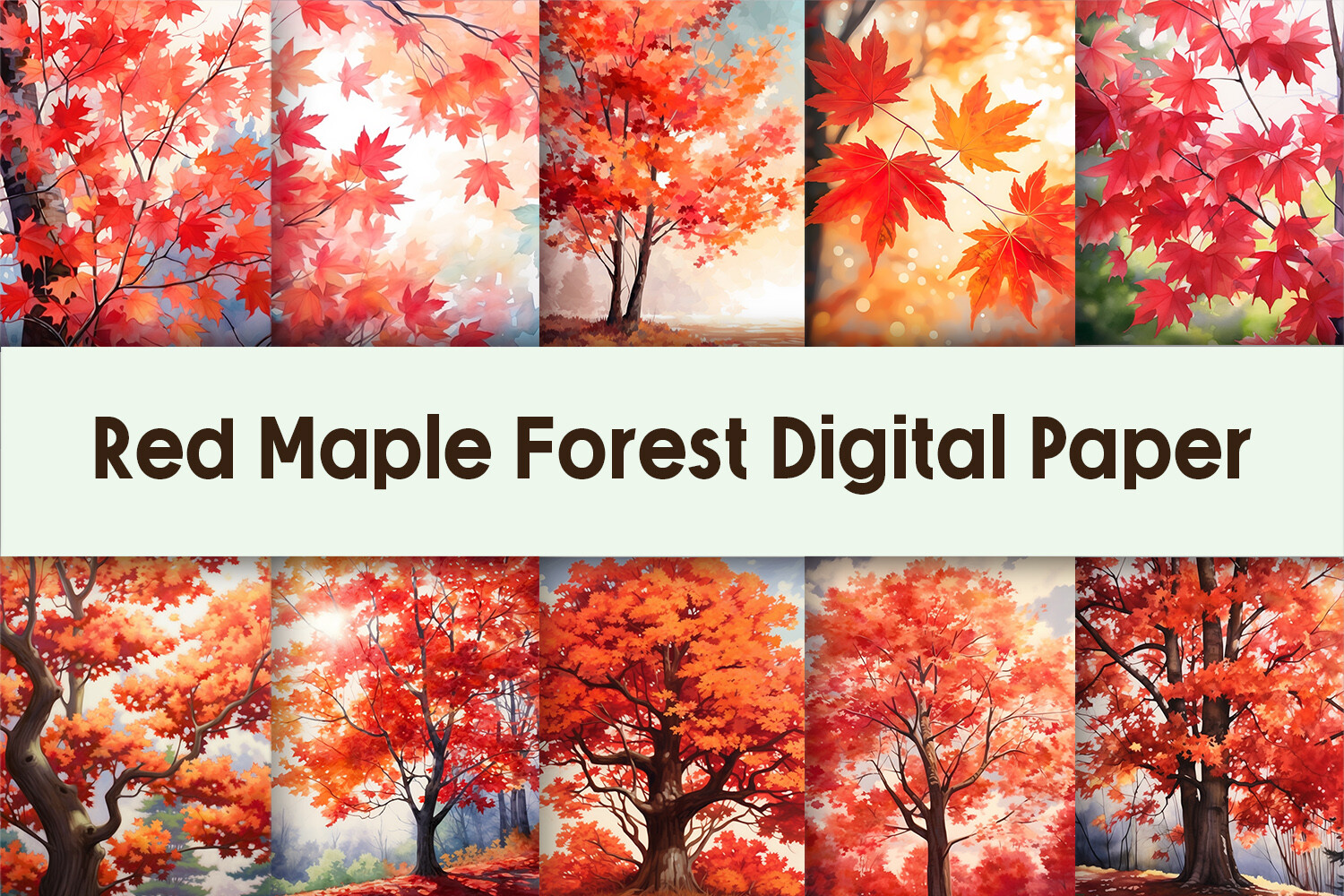 Red Maple Forest Digital Papers Graphic by Pamilah · Creative Fabrica