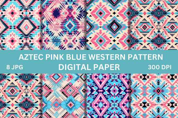 Aztec Pink Blue Western Pattern Paper