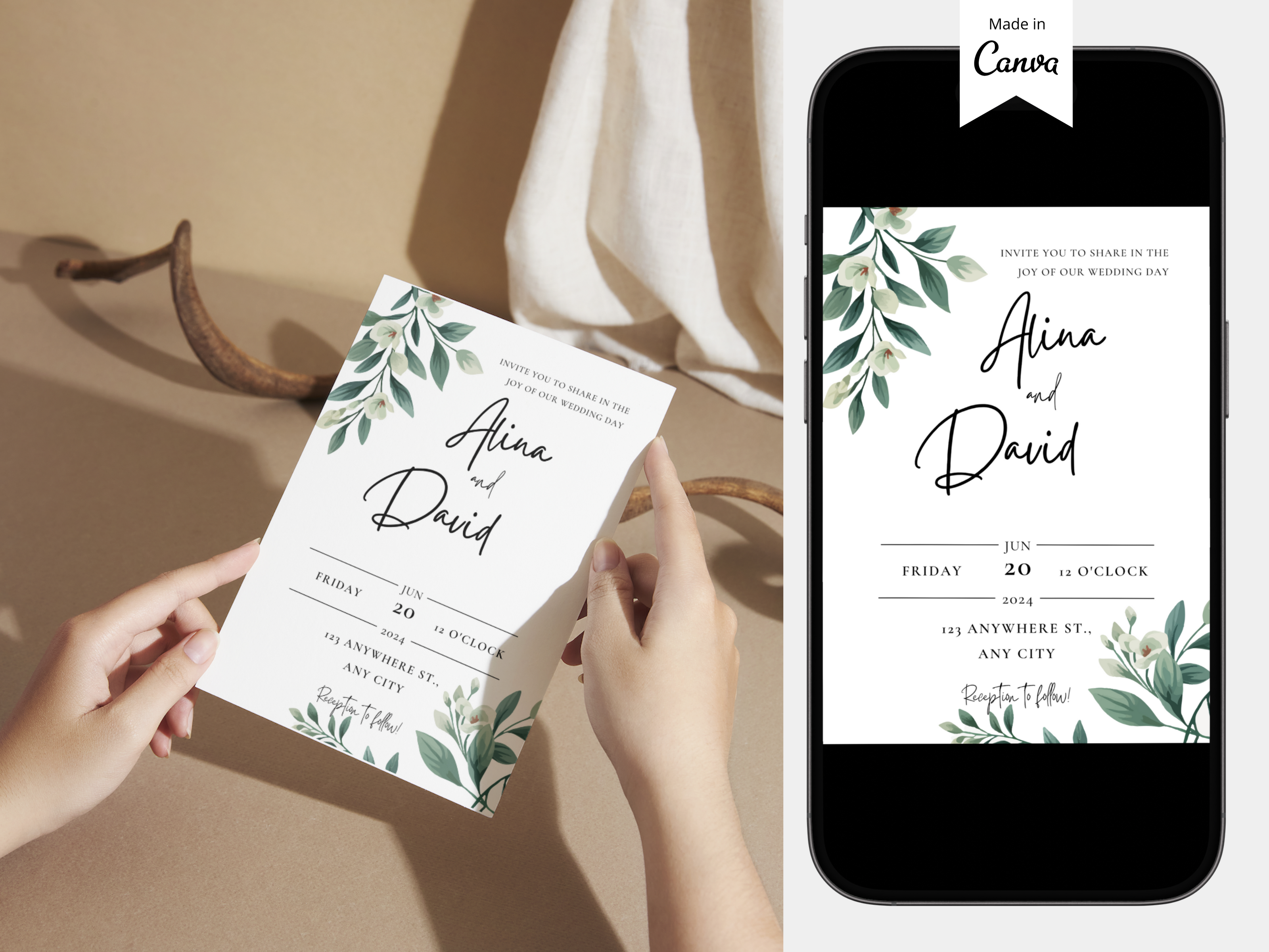 Flower Wedding Invitation Template Canva