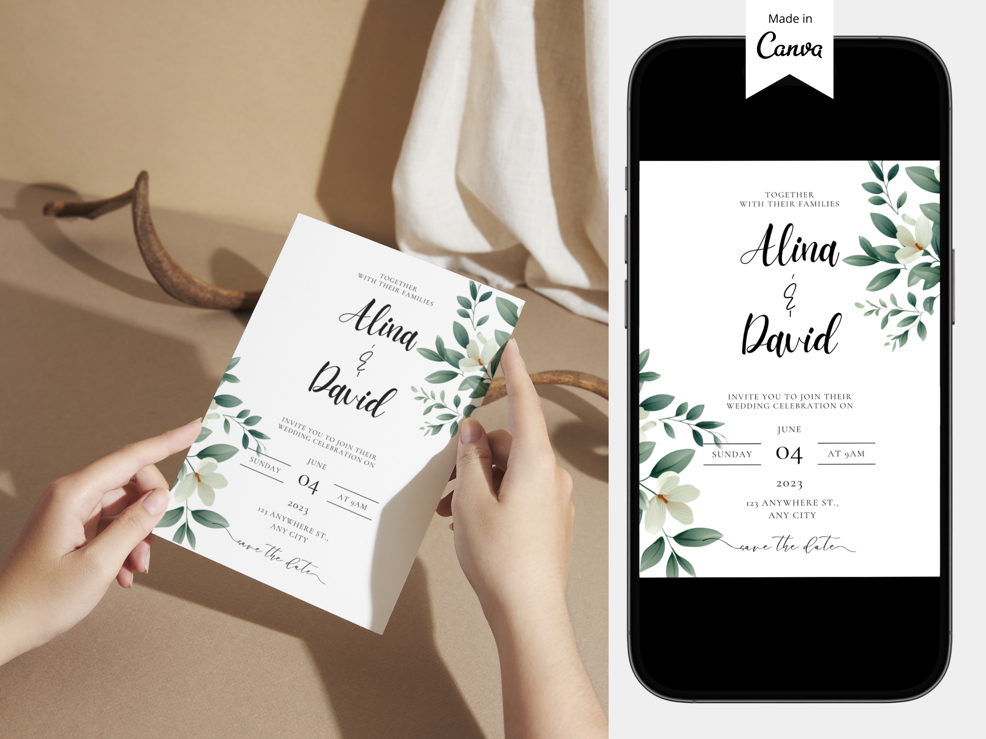 Flower Wedding Invitation Template Canva