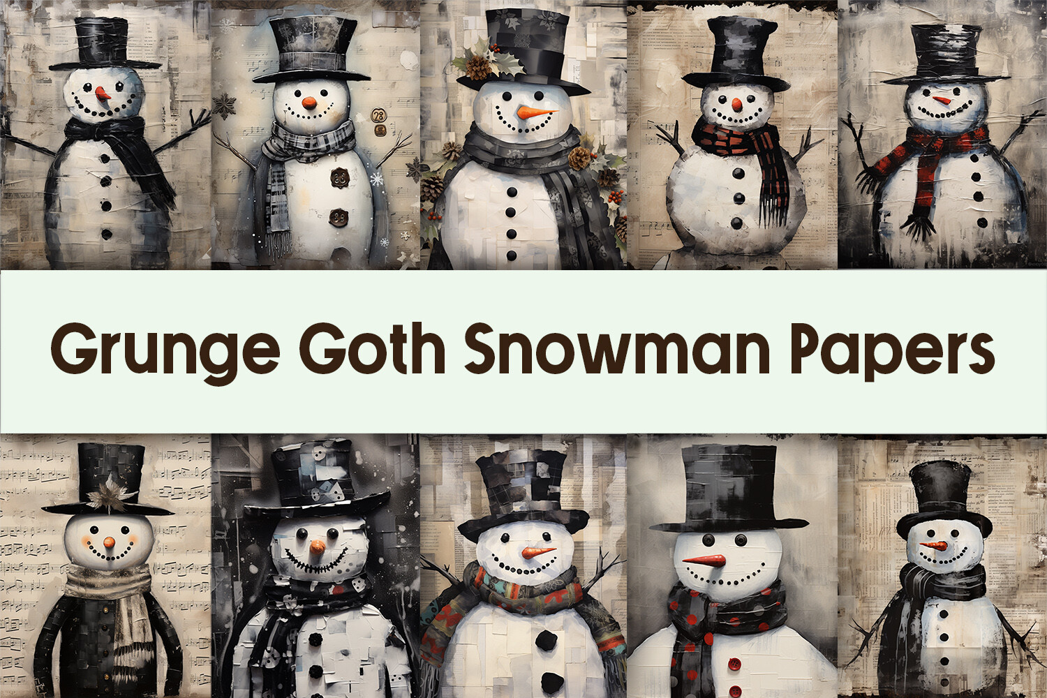 Grunge Goth Snowman Digital Papers Graphic by Pamilah · Creative Fabrica