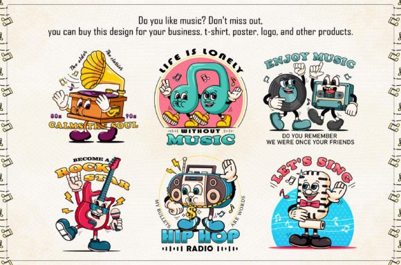 アート・デザイン・音楽 BRANDS with CHARACTER Music Character Retro Mascot Graphic by Kevyn Creative · Creative