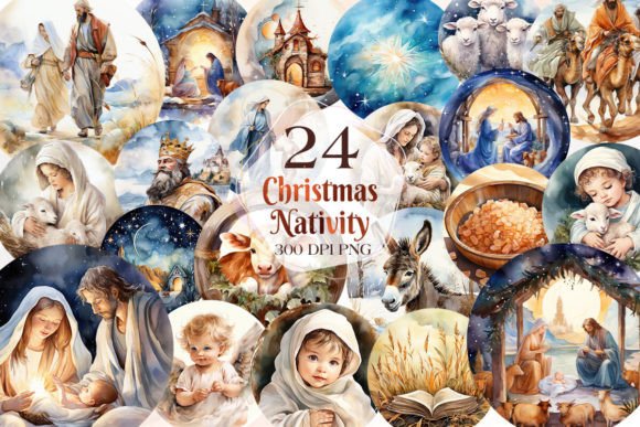 Watercolor Christmas Nativity Ornaments
