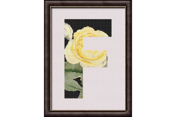 Yellow Rose on Black F Monogram