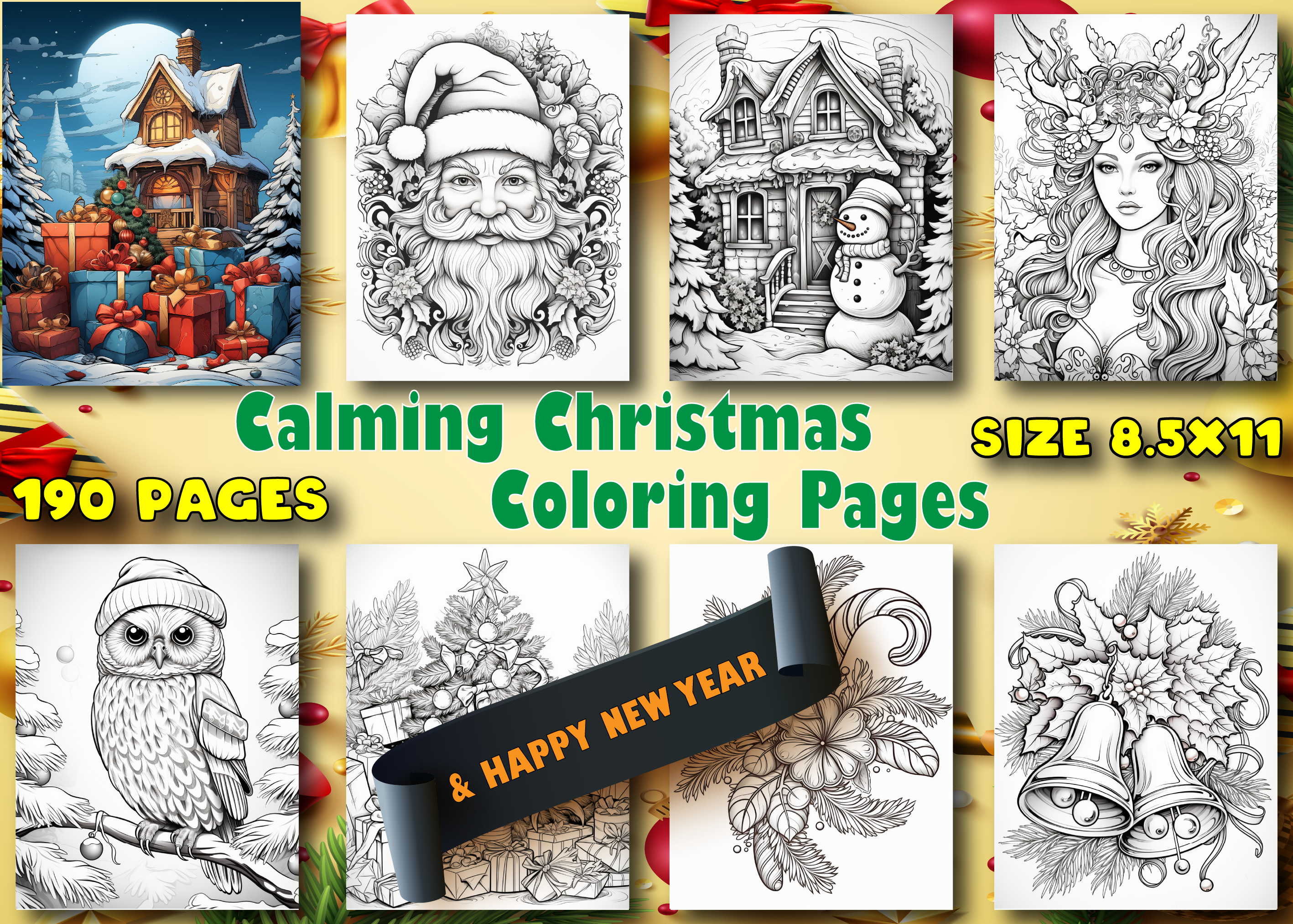 190 Christmas Coloring Pages for Adults