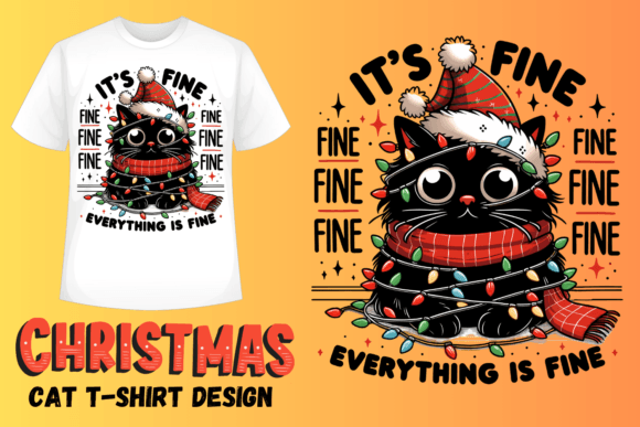 Christmas Funny Cat T-Shirt Design for holiday markets
