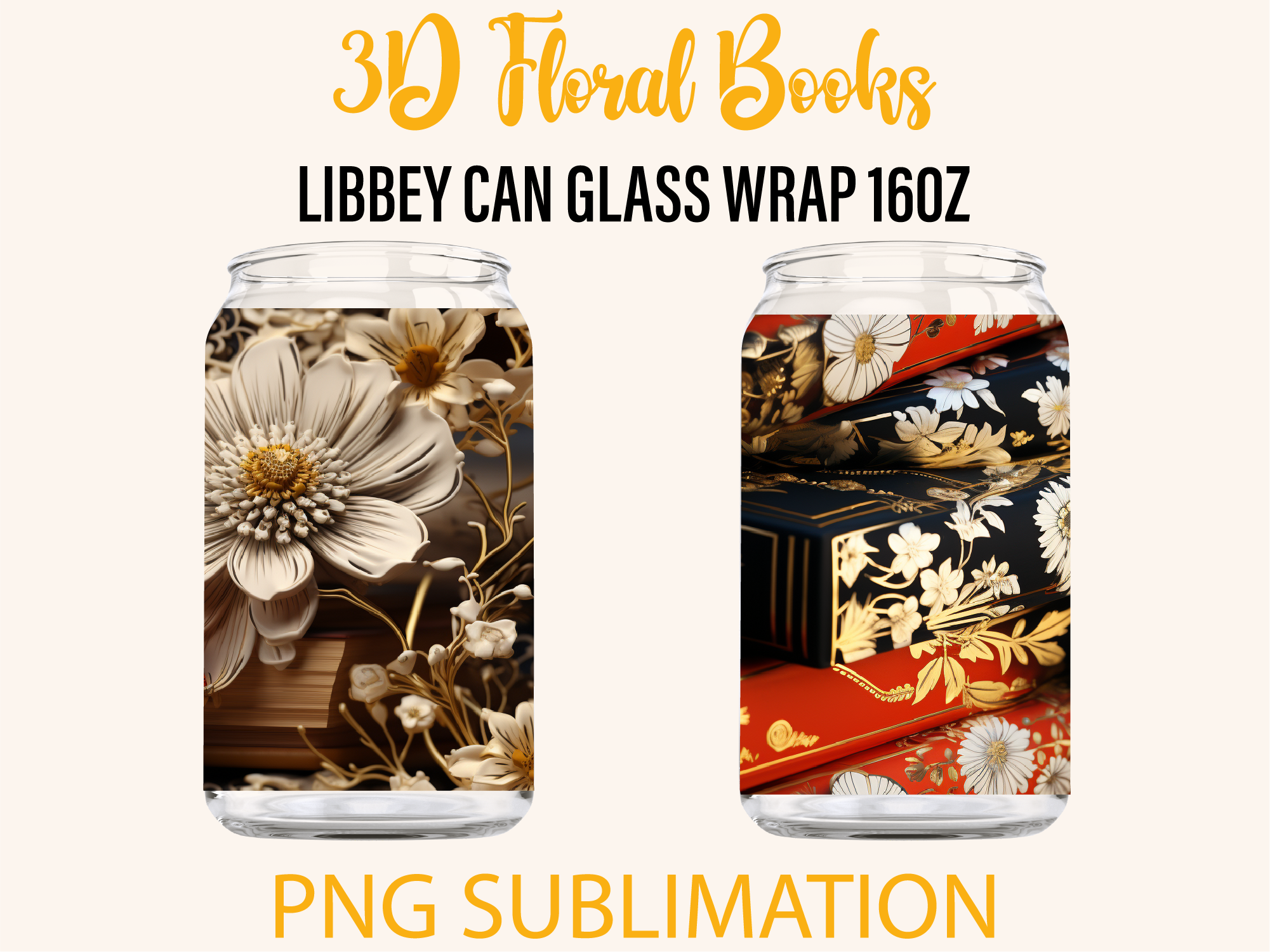 3D Floral Books Libbey Glass Wrap Png Graphic by Sofiamastery ...