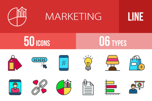 50 Marketing Filled Line Icons