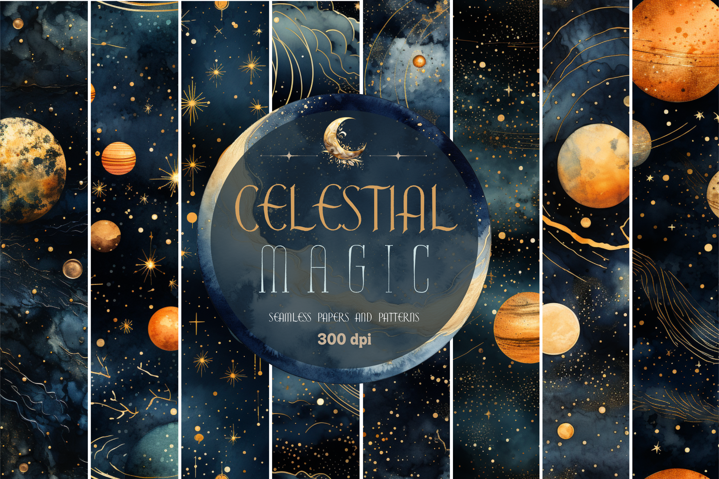 Celestial Magic Seamless Patterns Graphic by amystonedesigns · Creative ...
