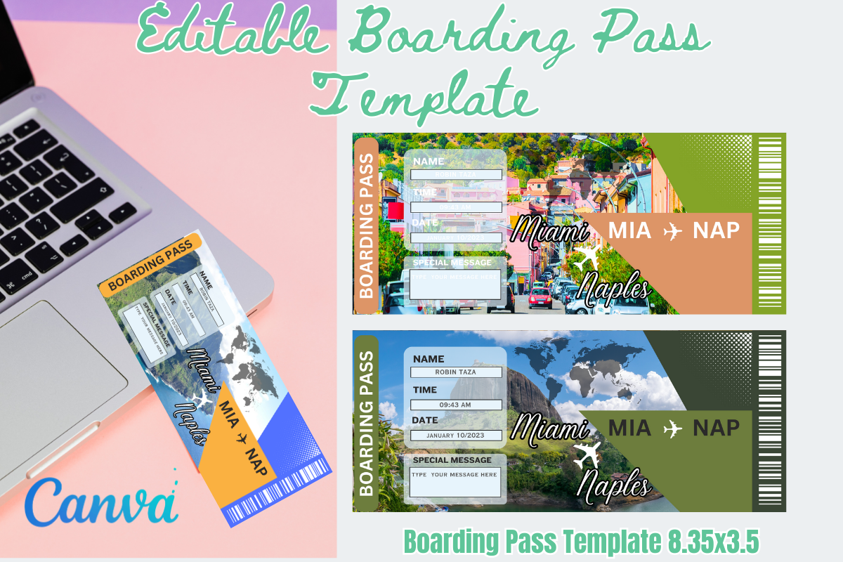 Editable Boarding Pass Canva Templates