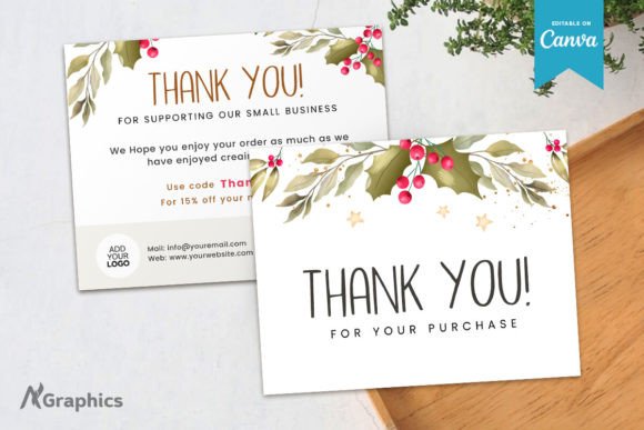 Floral Christmas Thank You Card Template