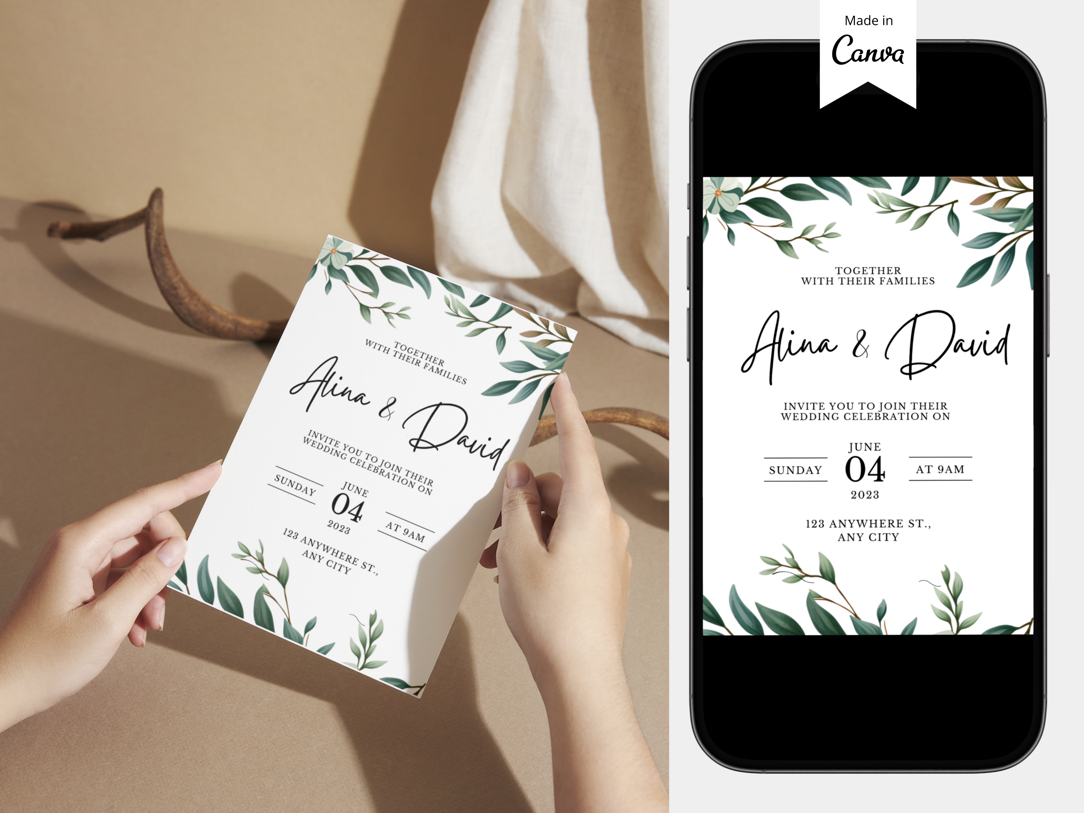 Flower Wedding Invitation Template Canva