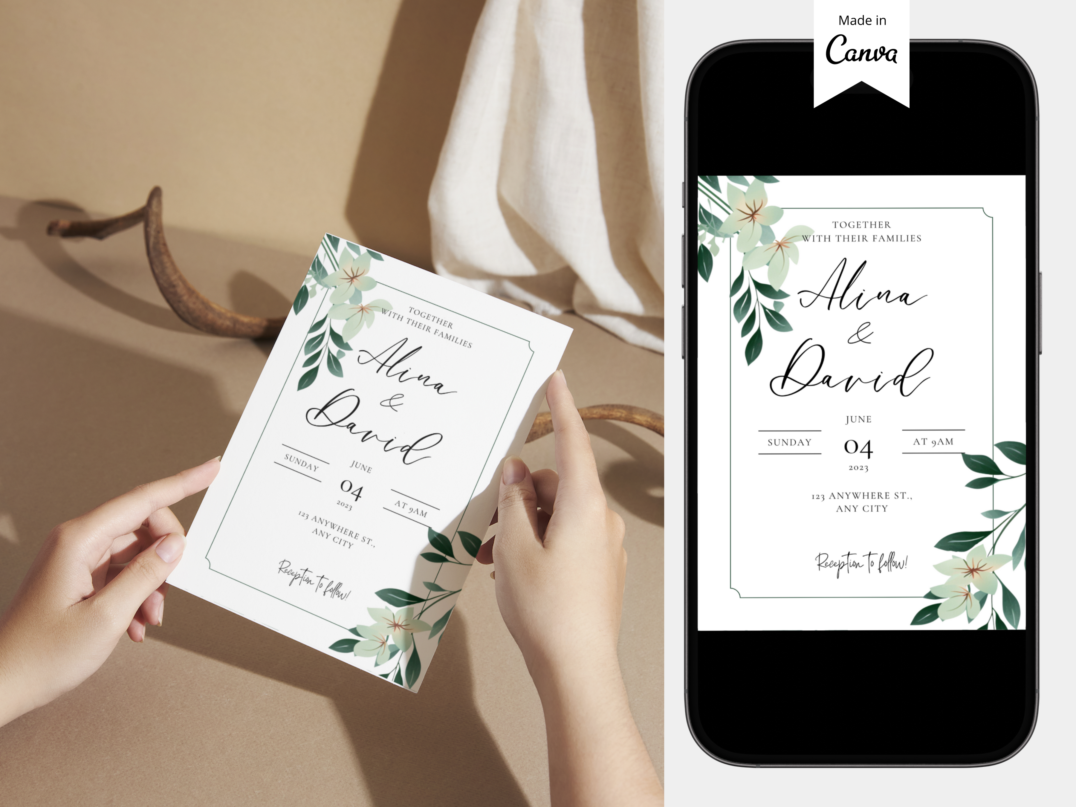Flower Wedding Invitation Template Canva