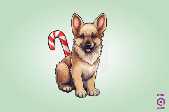 German Shepherd Holding a Candy Cane Graphic by Quoteer · Creative Fabrica