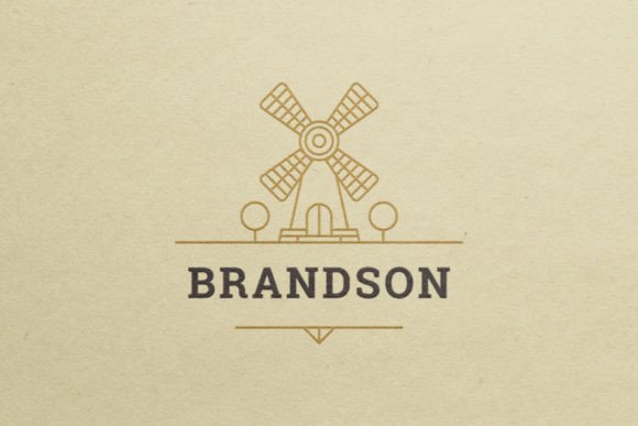 Golden Vintage Windmill Agriculture Logo