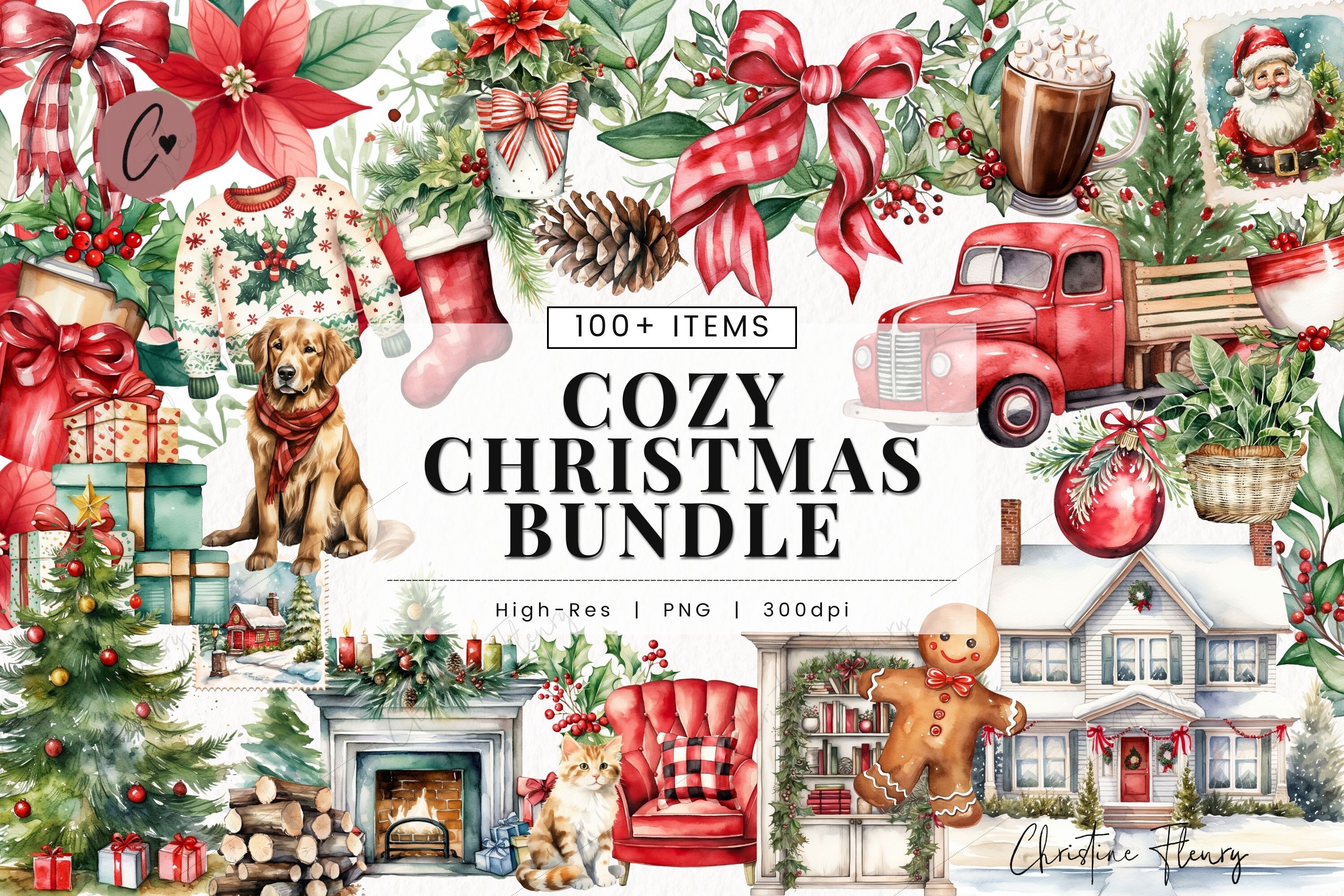Huge Watercolor Cozy Christmas Bundle - photo 1