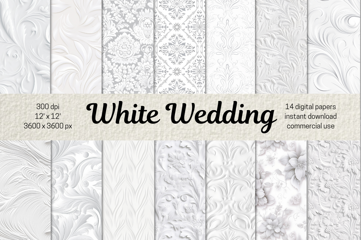 White Wedding Digital Paper Bundle