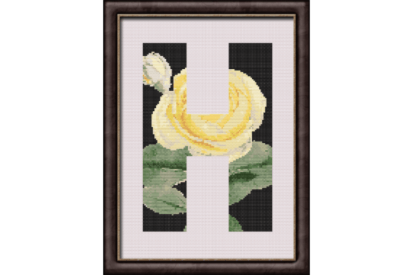 Yellow Rose on Black H Monogram