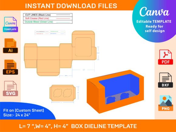 Cupcake Window Box, Dieline Template Graphic Print Templates By DesignConcept