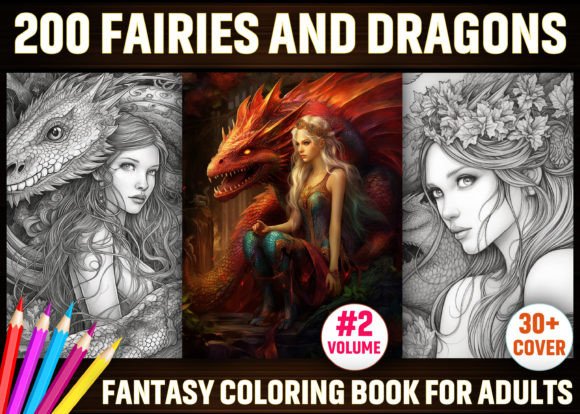 Fairies & Dragons Fantasy Coloring Pages