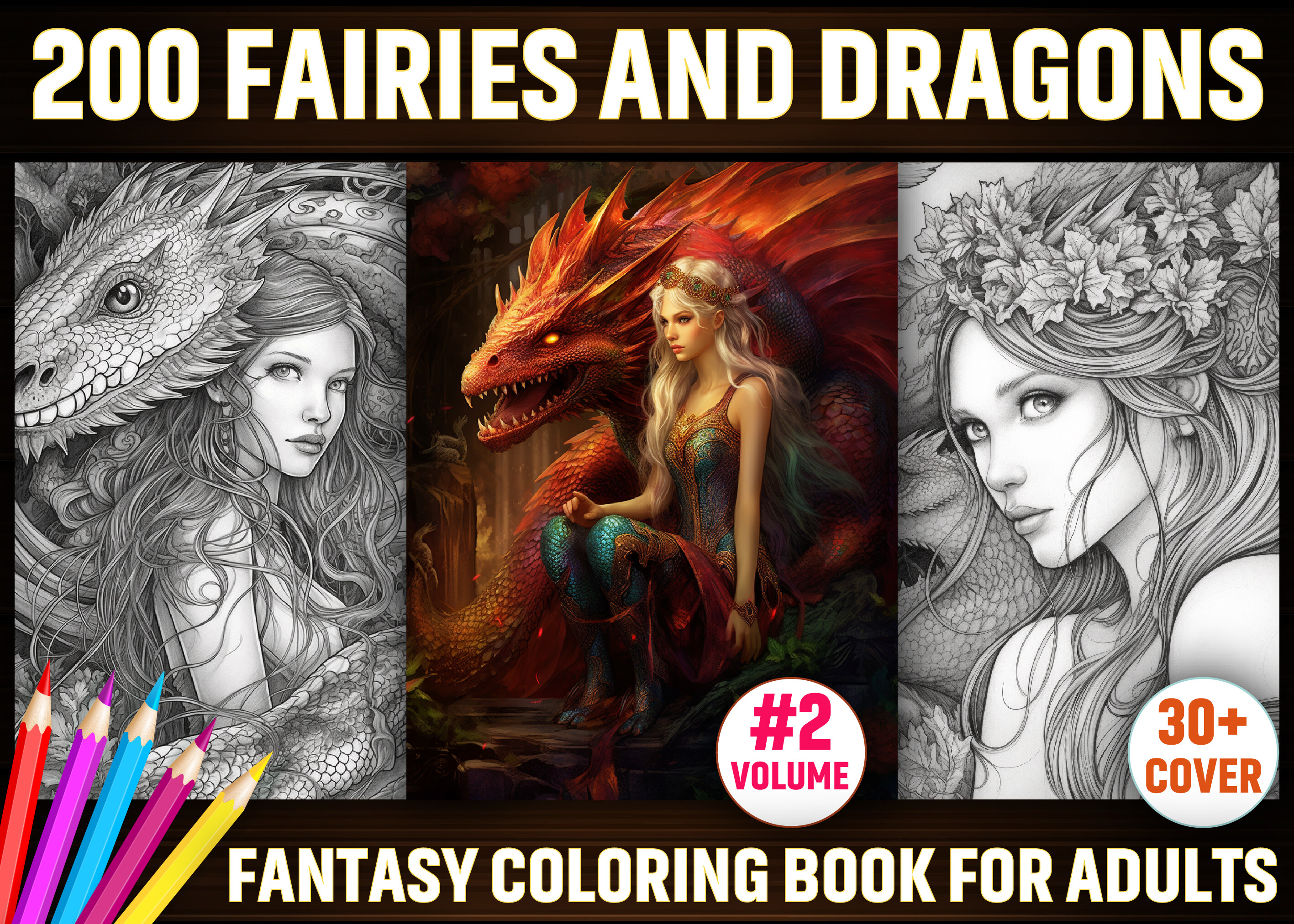 Fairies & Dragons Fantasy Coloring Pages