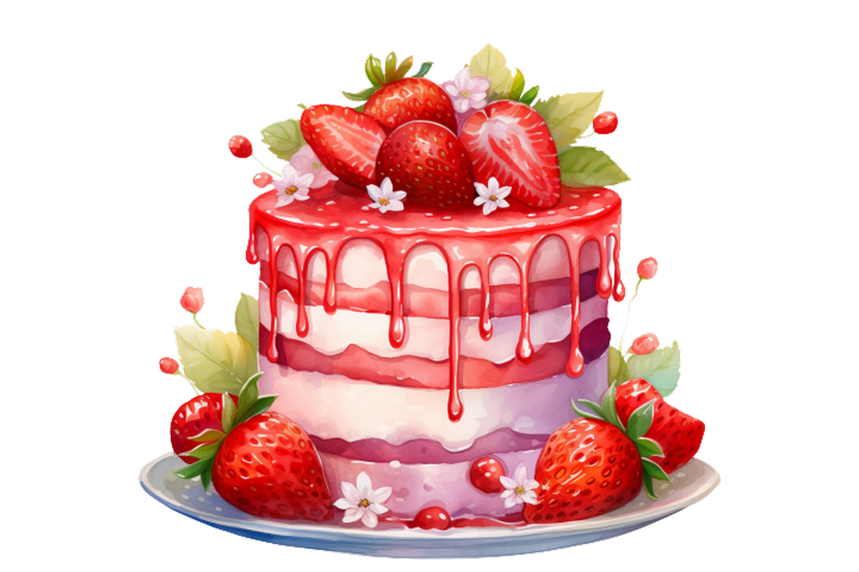 Yummy Strawberry Cake Watercolor Clipart Graphic by Nayem Khan ...