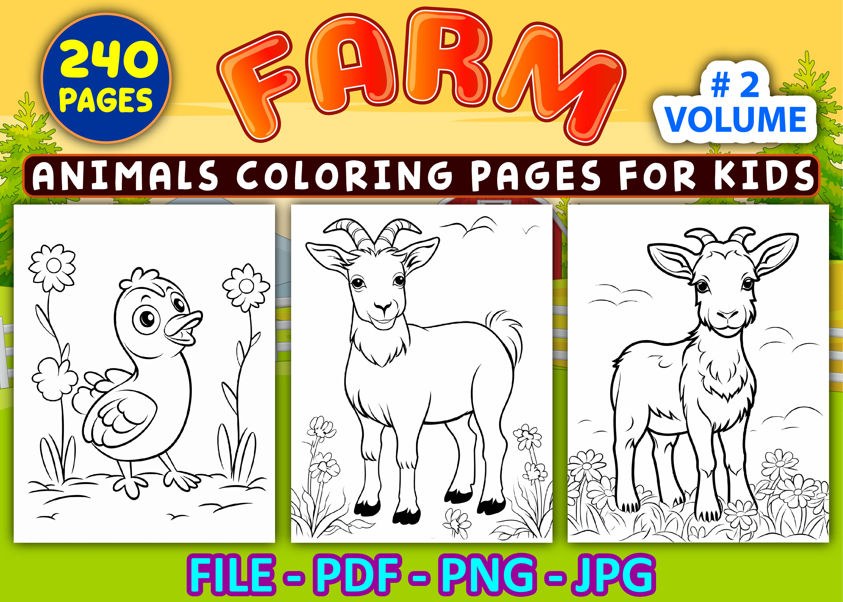 240 Farm Animals Coloring Pages for Kids