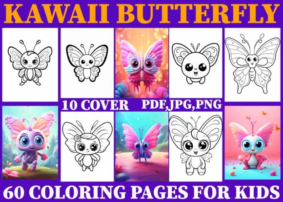 60+ Cute Kawaii Butterfly Coloring Kids