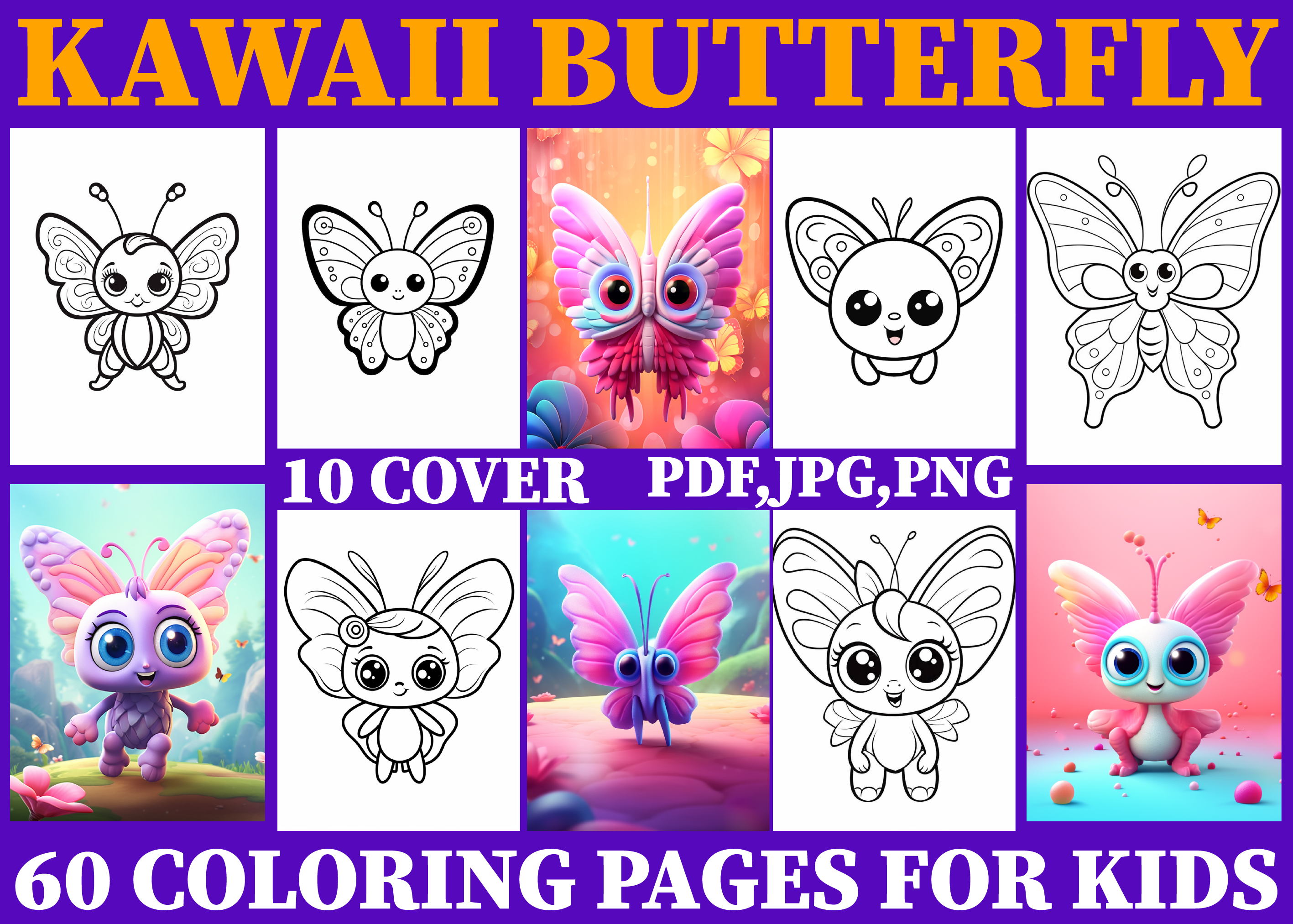60+ Cute Kawaii Butterfly Coloring Kids