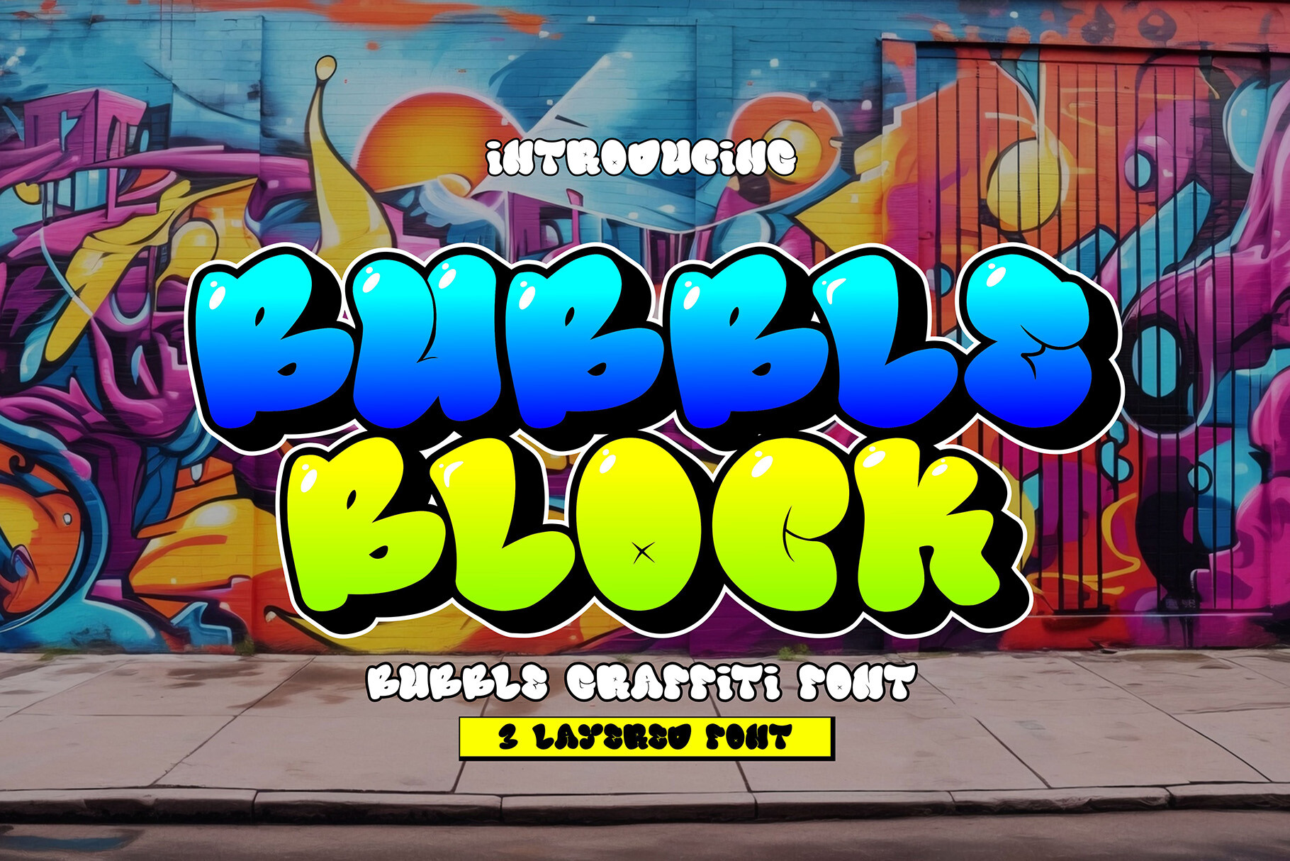 Bubble Block preview, layered bubble-graffiti