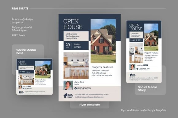 Preview of Real Estate Open House Templates Combo real estate social media template
