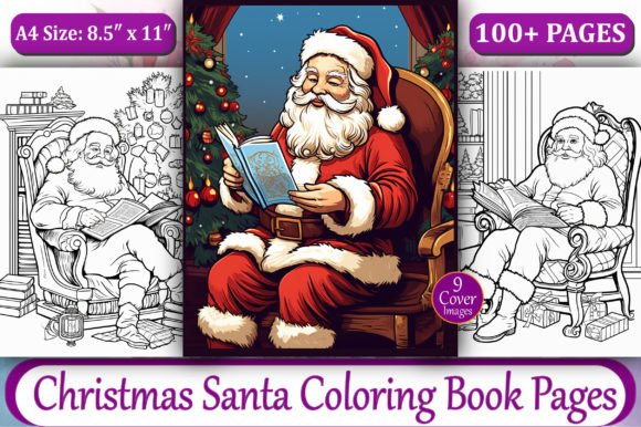 100+ Christmas Santa Coloring Book Pages