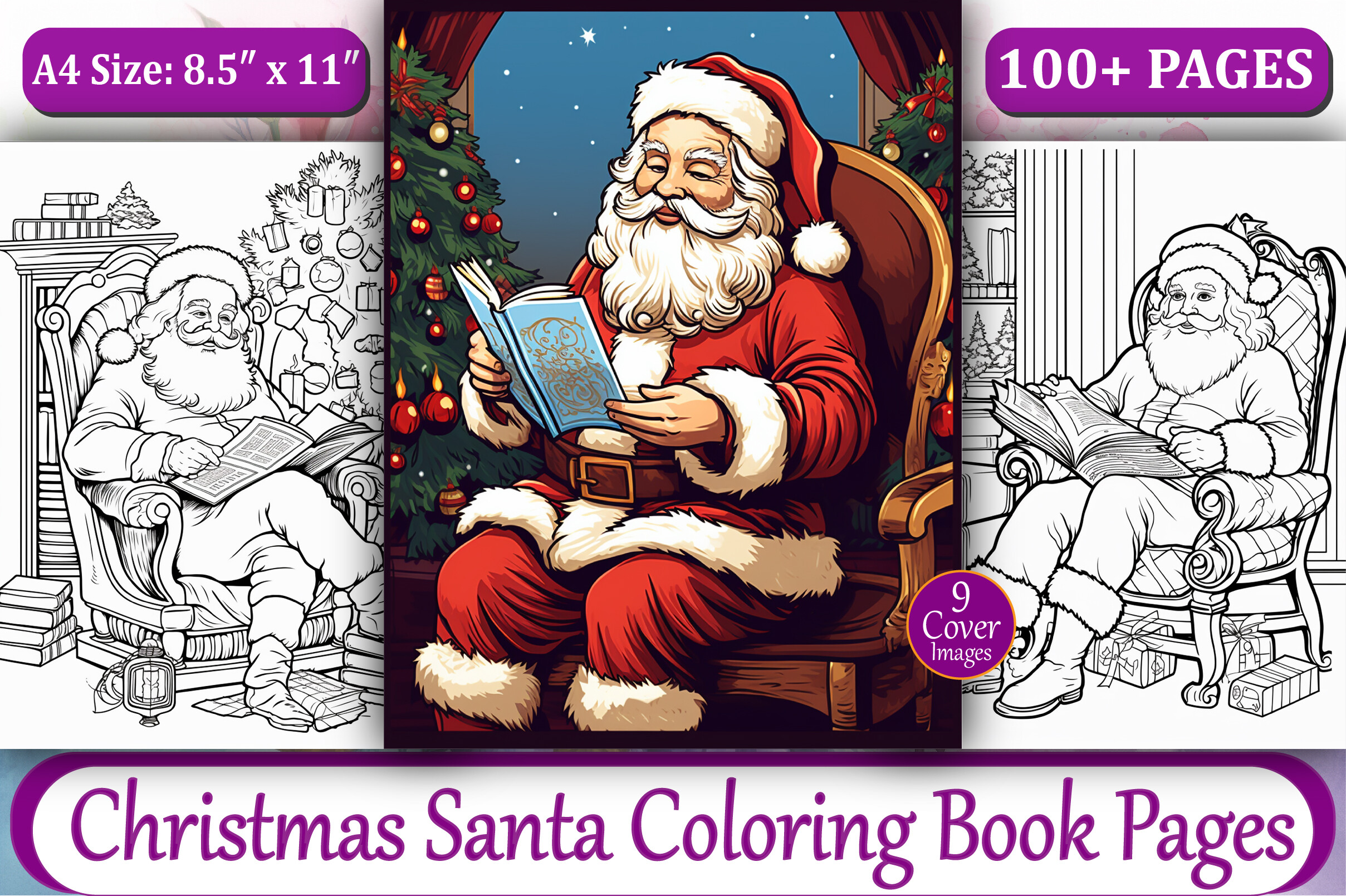 100+ Christmas Santa Coloring Book Pages