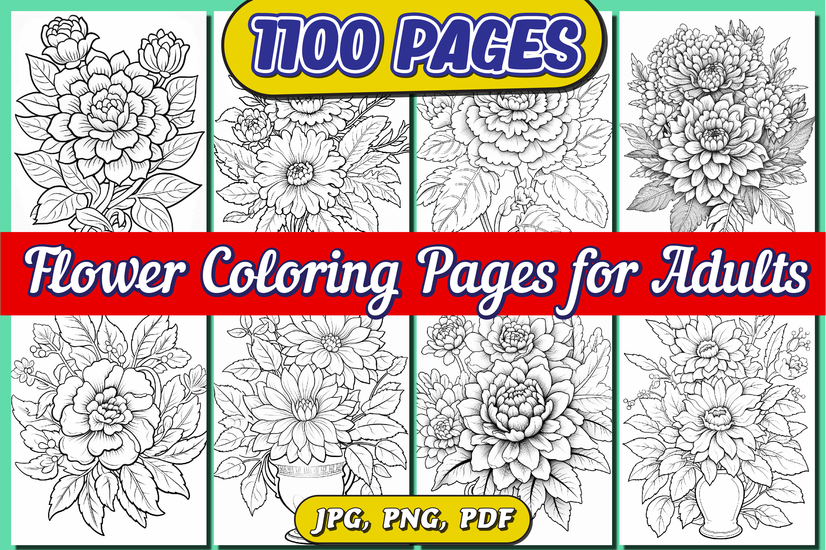 1100 Flowers Adult Coloring Book for KDP
