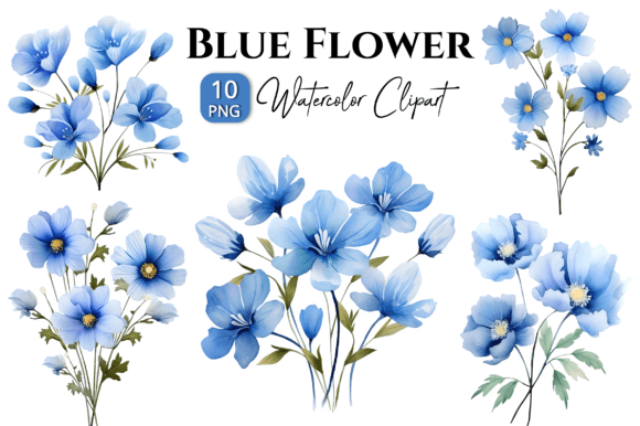 Blue Wild Flowers Watercolor Clipart Graphic by Danishgraphics ...
