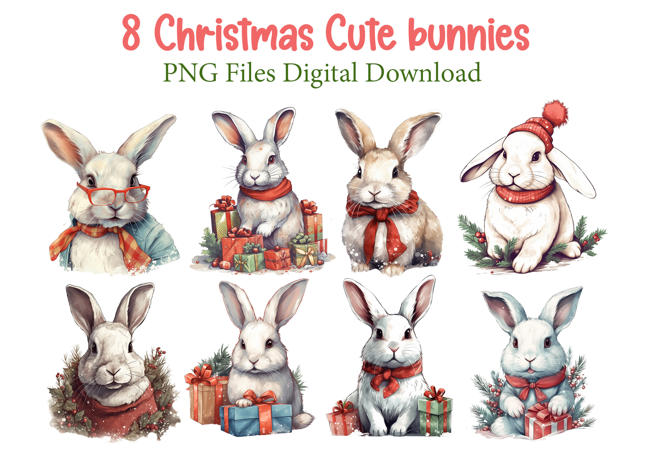 Christmas Bunny Watercolor Clipart Graphic by Digital Design Store ...