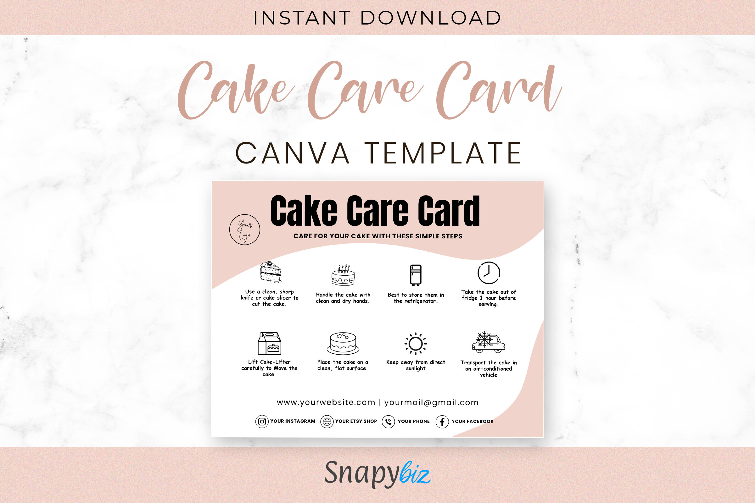 Editable Cake Care Card Canva Template